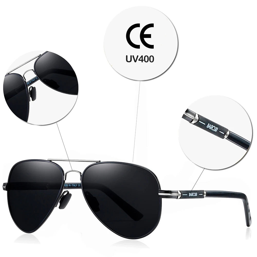 Sonnenbrille Pilot Edelstahl polarisiert Spiegel UV400 Herren B