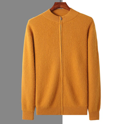 Pullover aus 100 % reinem Nerz-Kaschmir für Herren, Stehkragen, verdickte Strickjacke, Herbst/Winter, warm, lässig, gestrickt, große Oberteile mit Reißverschluss