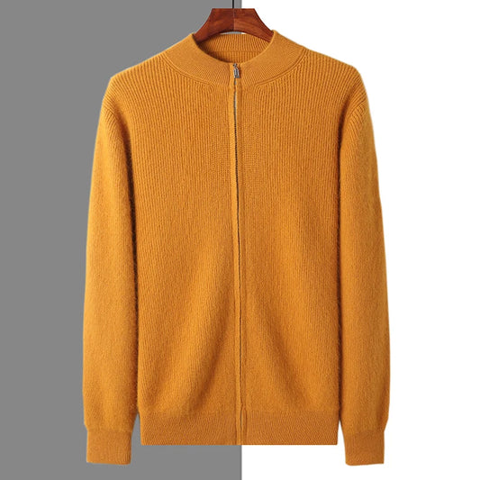 Pullover aus 100 % reinem Nerz-Kaschmir für Herren, Stehkragen, verdickte Strickjacke, Herbst/Winter, warm, lässig, gestrickt, große Oberteile mit Reißverschluss