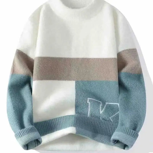 Herren-Pullover im jungen, preppy Stil mit Fleece, rundem Ausschnitt und thermischer Funktion – locker geschnitten für Herbst und Winter, mit modischen Einsätzen.