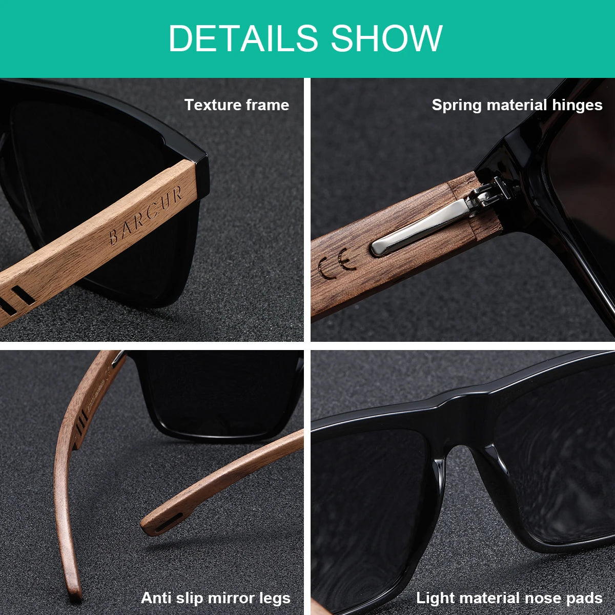 Damen-Sonnenbrille quadratisch Holzmaserung Retro Vollformat polarisiert