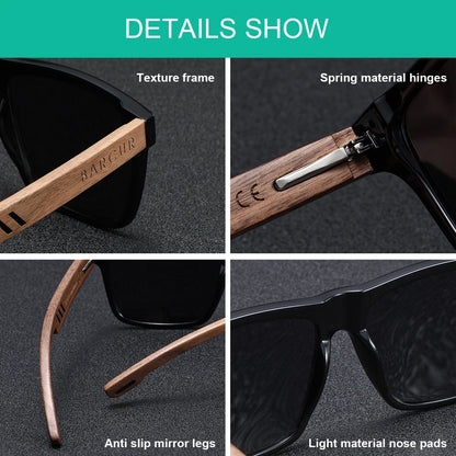 Damen-Sonnenbrille quadratisch Holzmaserung Retro Vollformat polarisiert