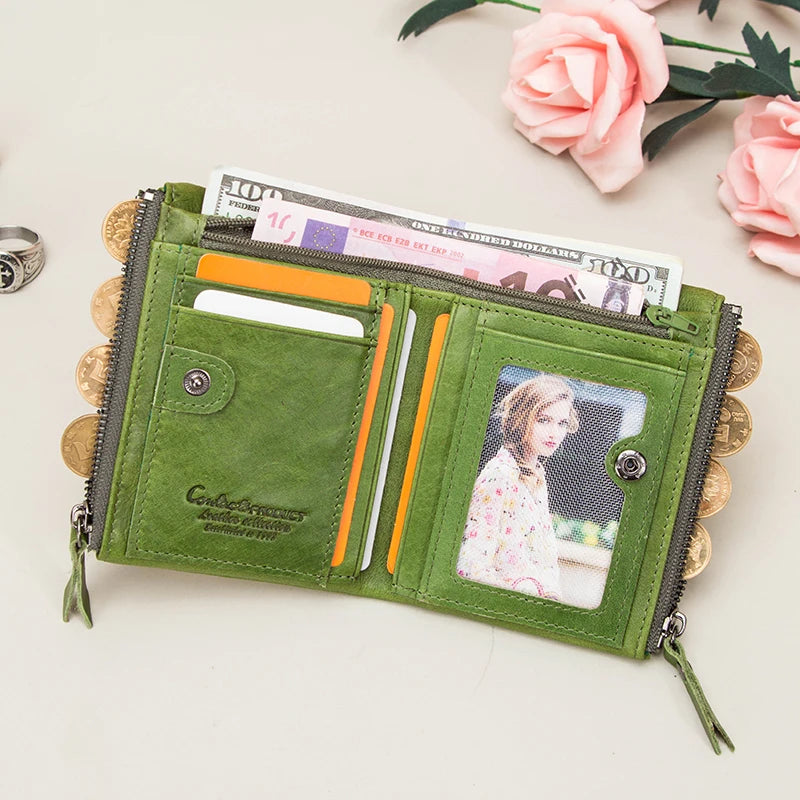 Damen Echtleder Geldbörse Bifold Vintage Portemonnaie Kartenhalter Münzbörse Geldclip