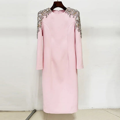 Elegantes Damen-Kleid mit Rundhalsausschnitt, halben Ärmeln und Pailletten-Patchwork-Design
