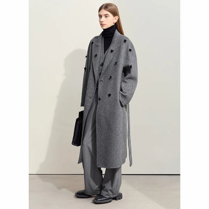 Frauen Winterkleid aus Wolle mit Turn-Down Kragen und Taschen
