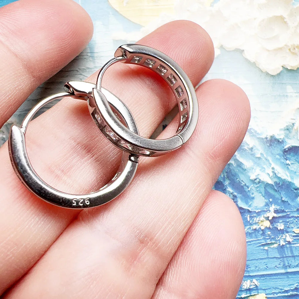 Damen-Creolen weißer Zirkon Scharnier massiv glamourös aus Sterlingsilber