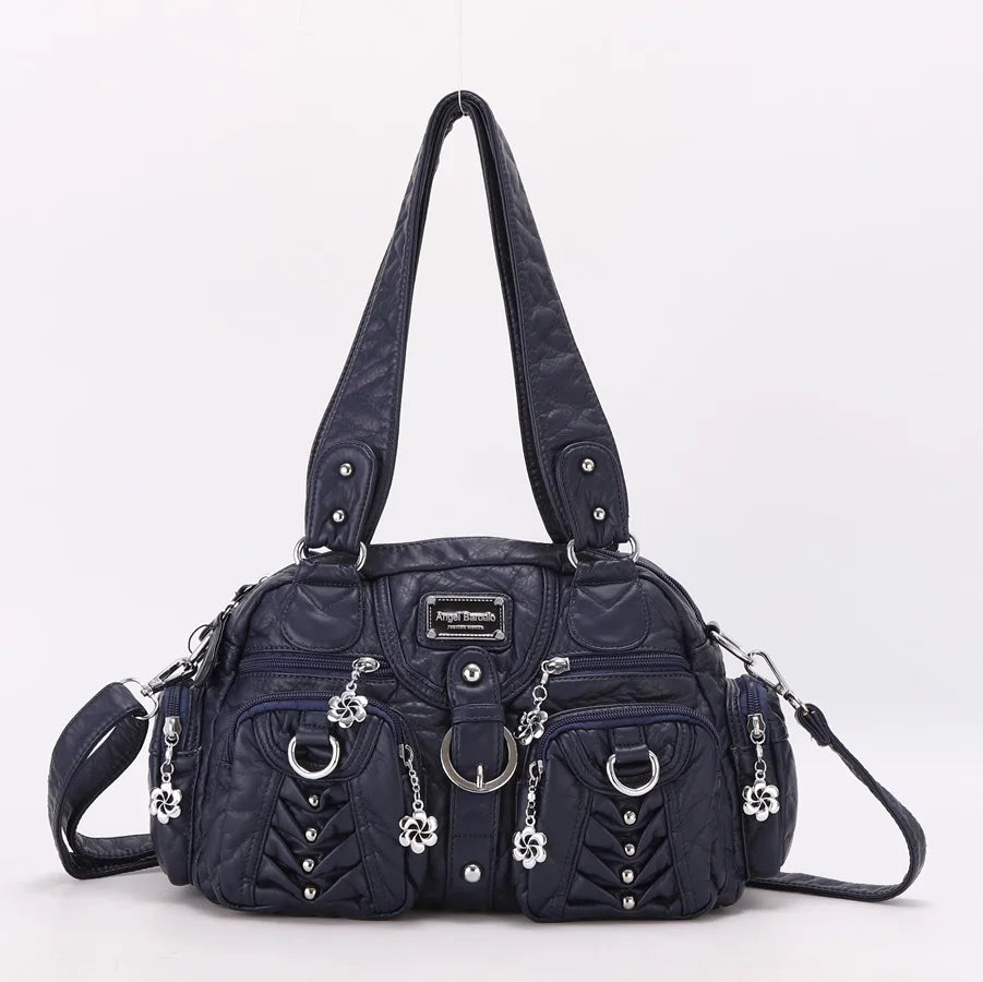 Damen-Satchel-Tasche aus PU mit Reißverschluss und viel Stauraum für Smartphone und Wertsachen