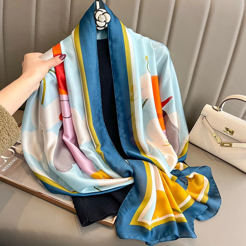 Damen Seidenschal groß 180x90cm Sommer Strand Foulard Bandana weich