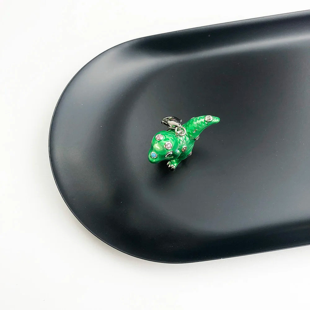 Damen-Charm-Anhänger grüner Dinosaurier süß DIY aus Sterlingsilber