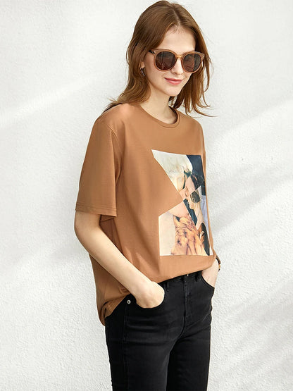 Damen T-Shirt im minimalistischen Sommer-Stil mit lässigem Patchwork-Design