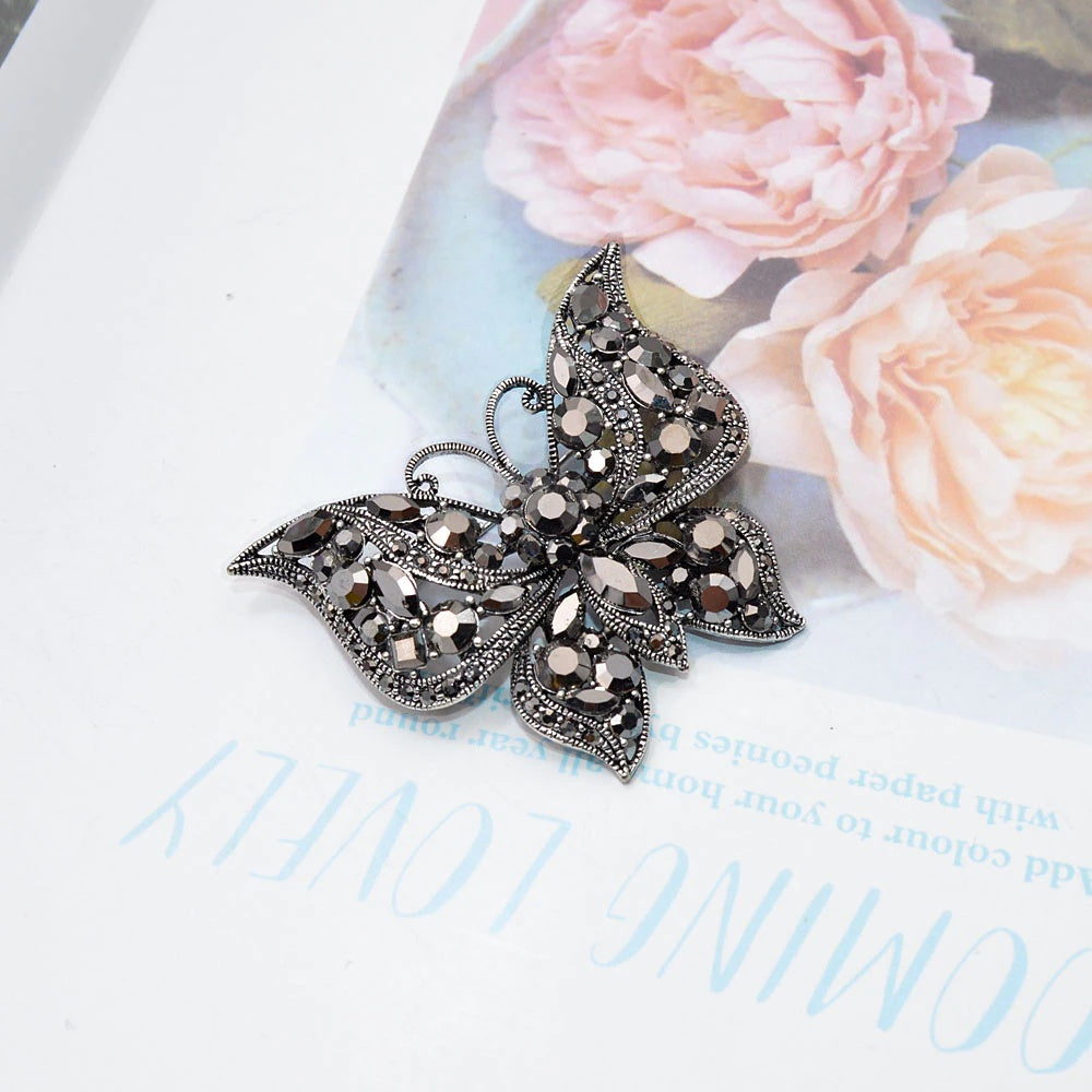 Brosche Schmetterling Strass Kristall Dunkel Winter Insekt Modeschmuck