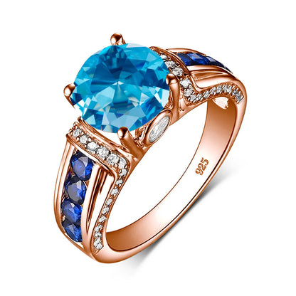 Damen-Ring aus Roségold mit Mystic Topas Regenbogen 8mm Rundschliff Verlobungsring Geschenk