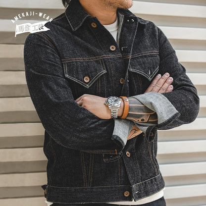 Herren Jeansjacke Vintage 14,8 Unzen Denim Klassisch Slim Fit Mantel