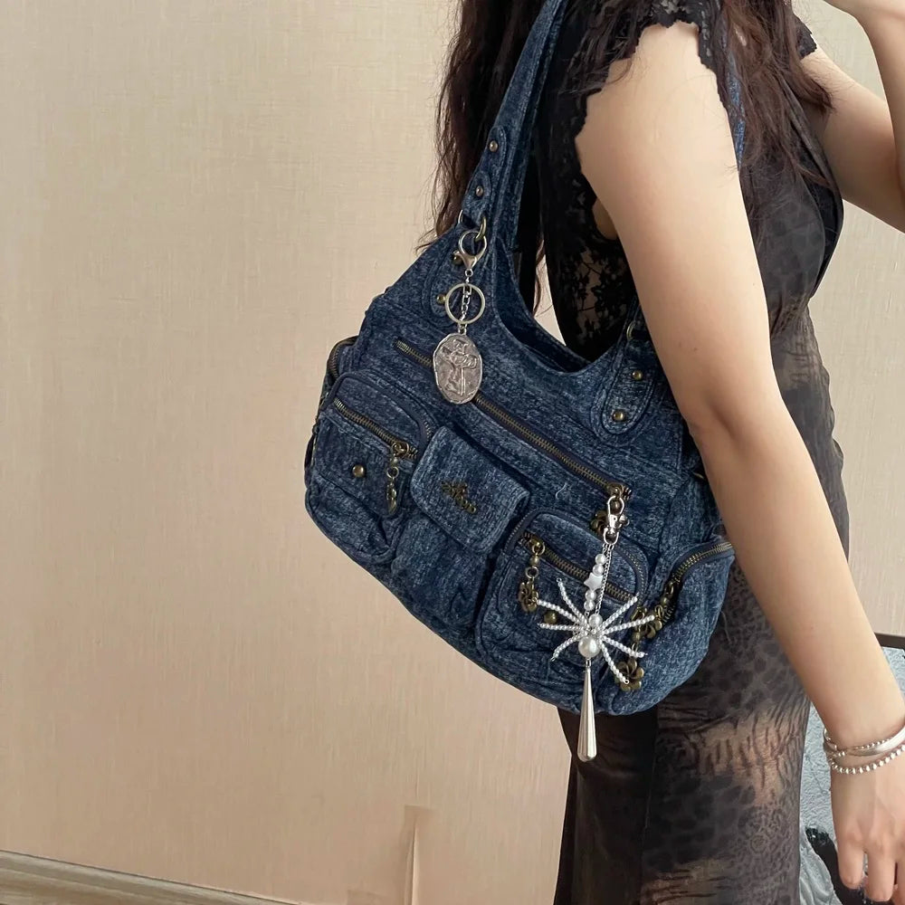 Damen-Hobo-Handtasche aus gewaschenem Leder Schwarz mit Reißverschluss und Innenfächern