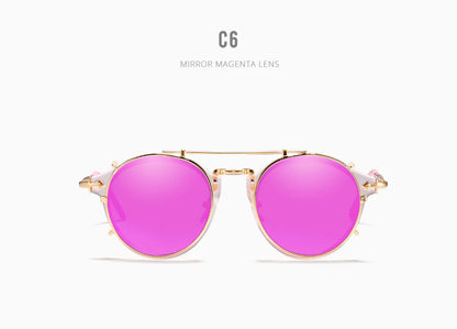 Sonnenbrille rund Steampunk Clip-On abnehmbar polarisiert Markenbox Herren
