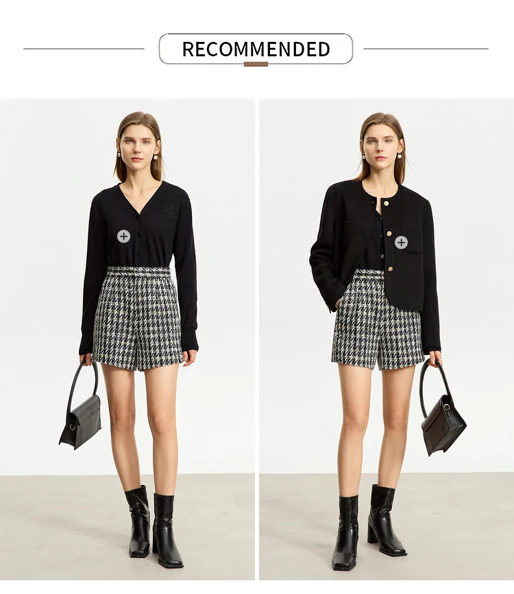 Damen Shorts im Retro-Stil mit kariertem Patchwork und Taschen