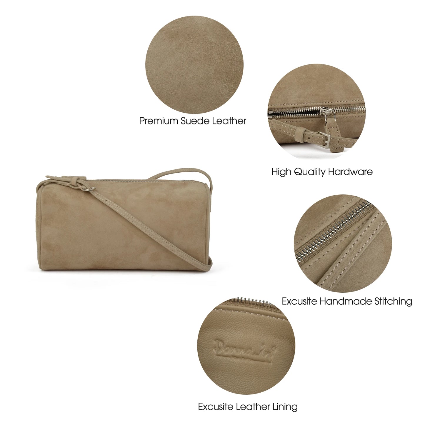 Veloursleder Henkeltasche Mit Top-Handle Und Abnehmbarer Schultergurt