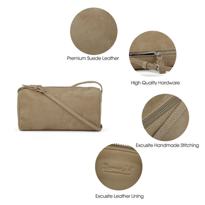 Veloursleder Henkeltasche Mit Top-Handle Und Abnehmbarer Schultergurt