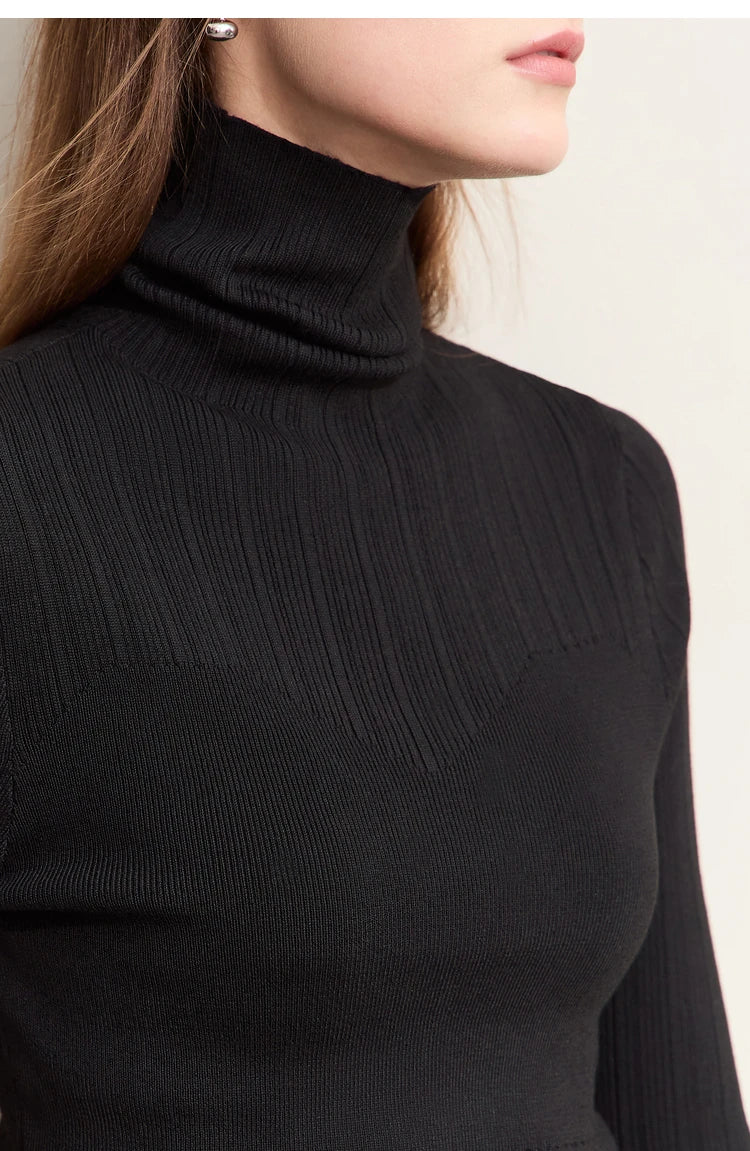 Damen-Rollkragenpullover Slim Polyester-Viskose Herbst-Winter