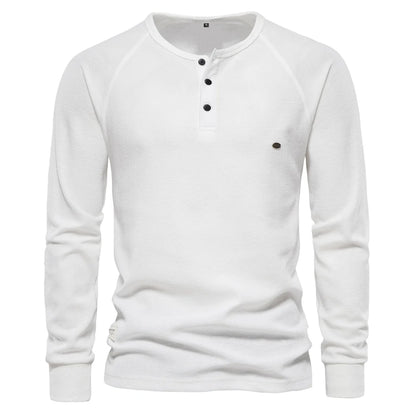 Herren Langarm Waffel Henley T-Shirt in fester Farbe für den Herbst
