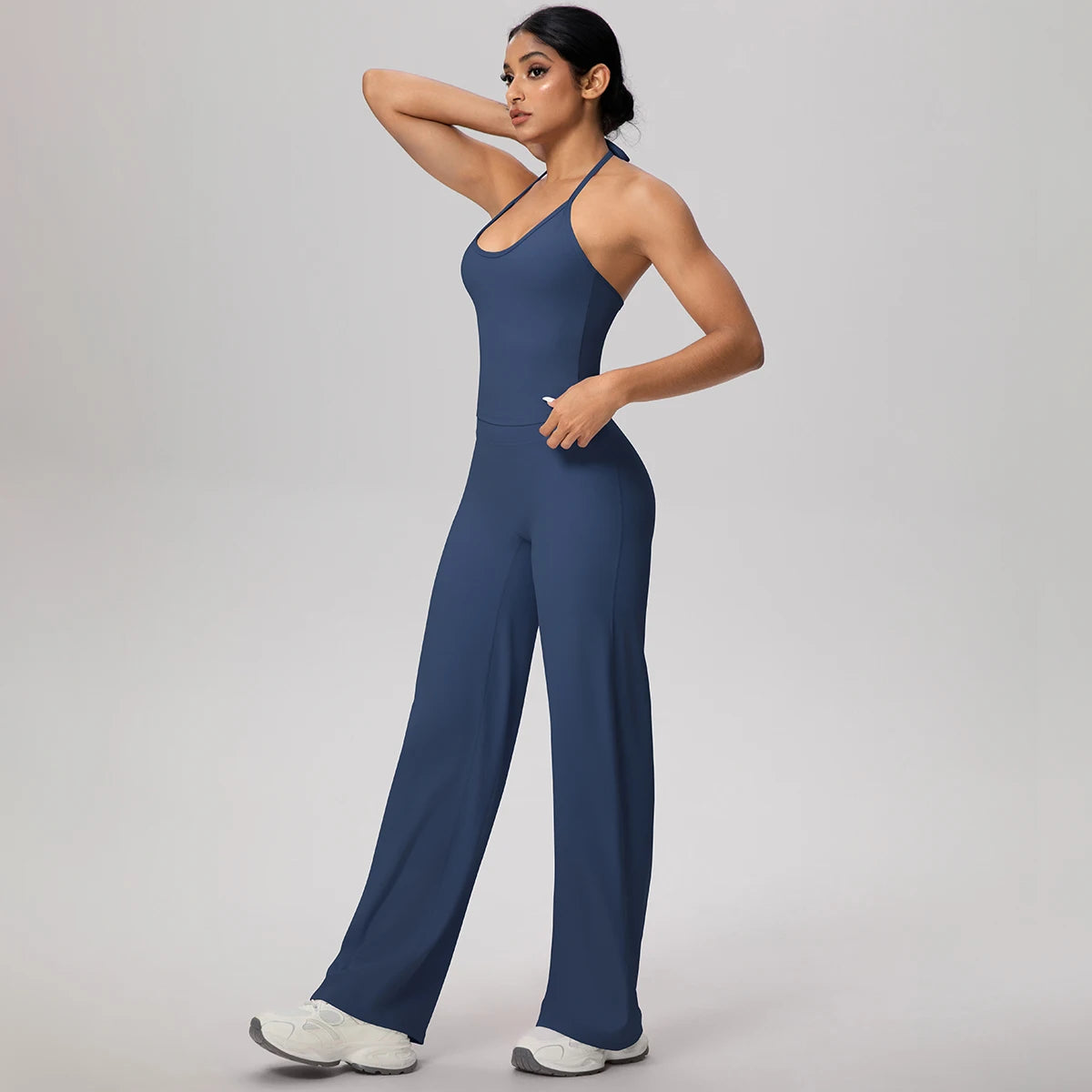 Damen-Yoga-Set Tank-Top mit Racerback und weite Hose, navy