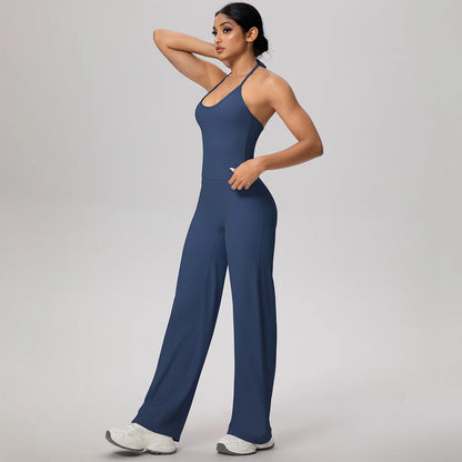 Damen-Yoga-Set Tank-Top mit Racerback und weite Hose, navy