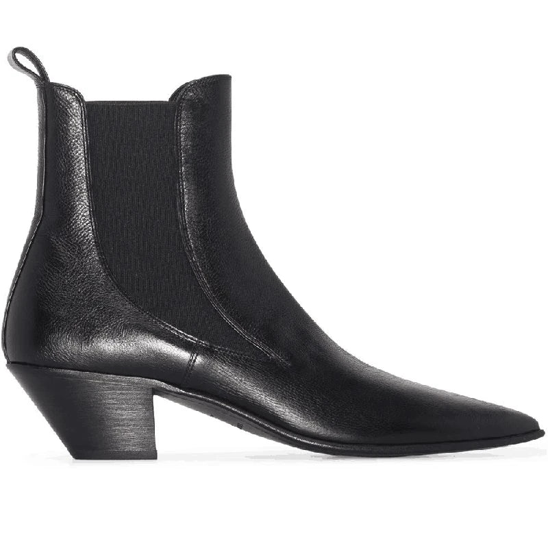 Herren-Chelsea-Boots aus schwarzem Leder, spitz zulaufende Zehen, elastischer Einsatz, mittelhoher Absatz