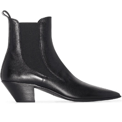 Herren-Chelsea-Boots aus schwarzem Leder, spitz zulaufende Zehen, elastischer Einsatz, mittelhoher Absatz
