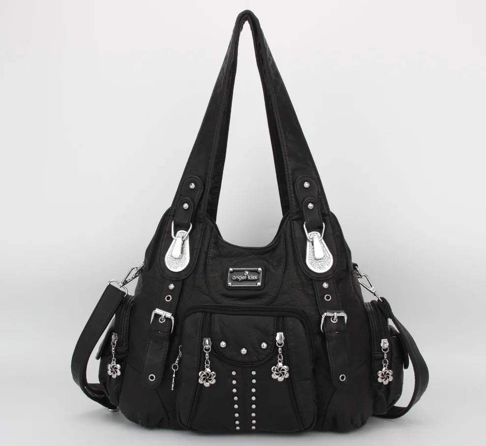 Damen-Schultertasche aus PU-Leder Großes Fassungsvermögen und Eleganter Vintage-Stil