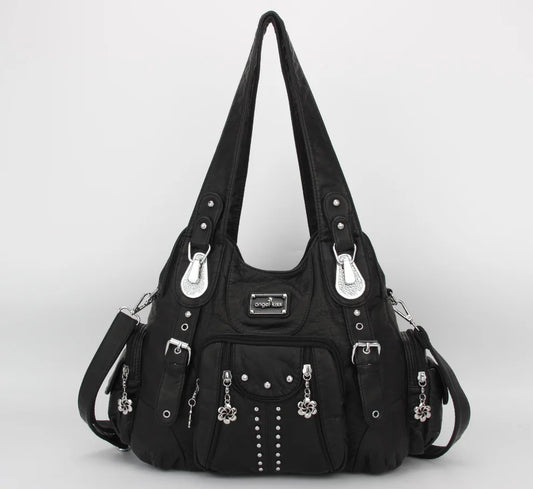 Damen-Schultertasche Vintage Schwarz Großes Fassungsvermögen Aus PU-Lederoptik Alltagsbegleiter