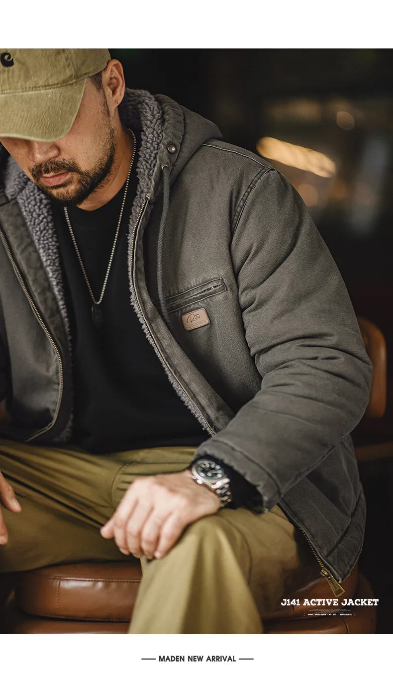Herren Kapuzenjacke Einfarbig Sherpa-Fleece Baumwolle Taschen