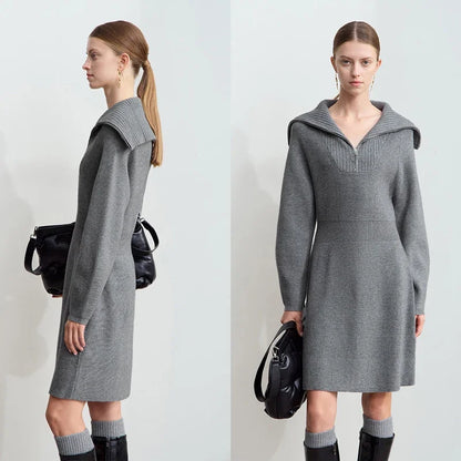 Casual Strickkleid Mit Reißverschluss Und Stretch Für Damen
