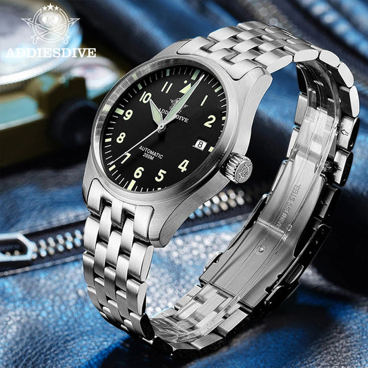 AD2519 Herren Klassik-Automatikuhr 200m 316L Edelstahl C3 Leuchtzeiger Vintage