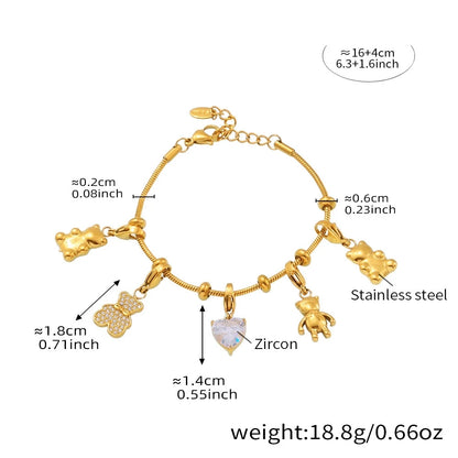 Damen-Charm-Armband mit Bär-Anhänger und Zirkonia