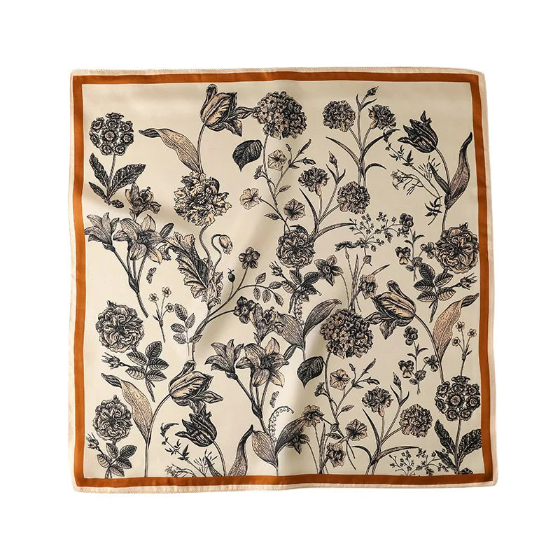 Damen Seidensatin Schal 53cm quadratisch Blumenprint Kopftuch Hijab C
