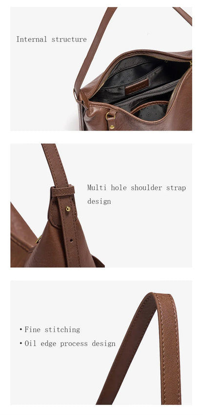 Damen Hobo Tasche Aus Echtem Leder Im Vintage Stil Mit Großer Kapazität