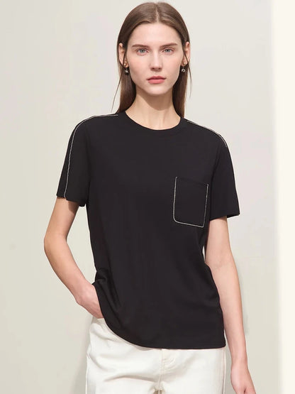 Damen Sommer-T-Shirts im minimalistischen Stil mit O-Ausschnitt und kurzen Ärmeln