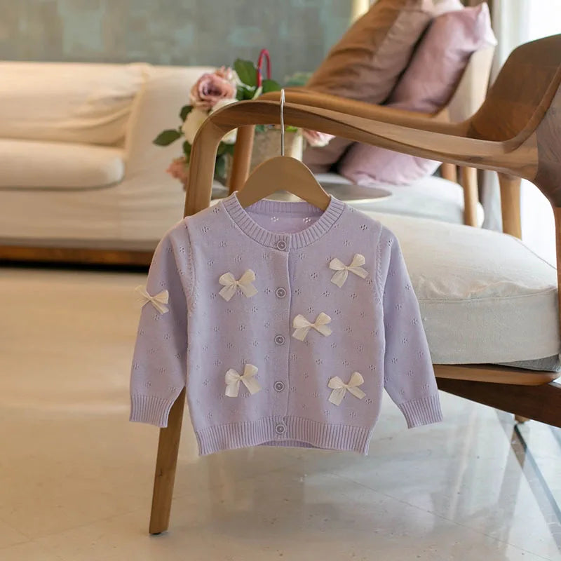 Mädchen Strickjacke im Farbblock mit niedlichem Bogen für Kinder 0-4 Jahre