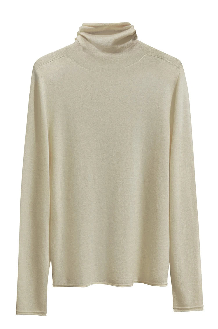Damen-Rollkragenpullover 100 % Wolle gerade einfarbig Herbst-Winter