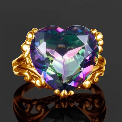 Damen-Ring aus 925-Silber mit Herzform und Mystic-Topas Regenbogenfarben für Alltag und festliche Anlässe