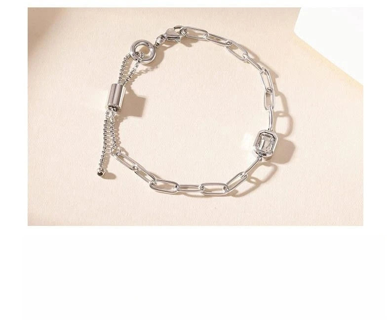 Damen-Kettenarmband mit Zirkonia rechteckig