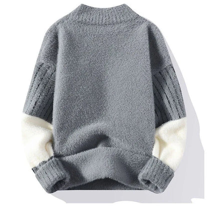 Herren Pullover mit Rundhalsausschnitt, warm und dick, langärmeliges Strickoberteil für Herbst und Winter