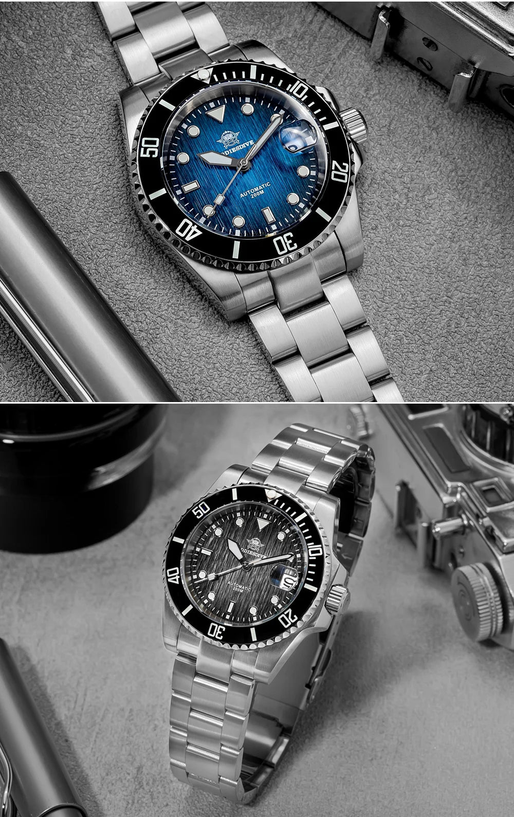 Herren Automatikuhr mechanisch Saphirglas 8215 200m wasserdicht Leuchtzeiger Edelstahl