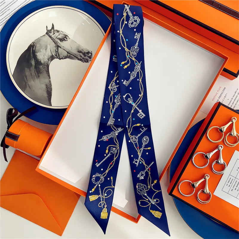 Damen Seidenschal klein quadratisch Haarband Halstuch Kopftuch Bandana E