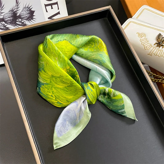 Damen Seidenschal quadratisch Blumen Luxus Haarband Bandana Taschenband Frühling