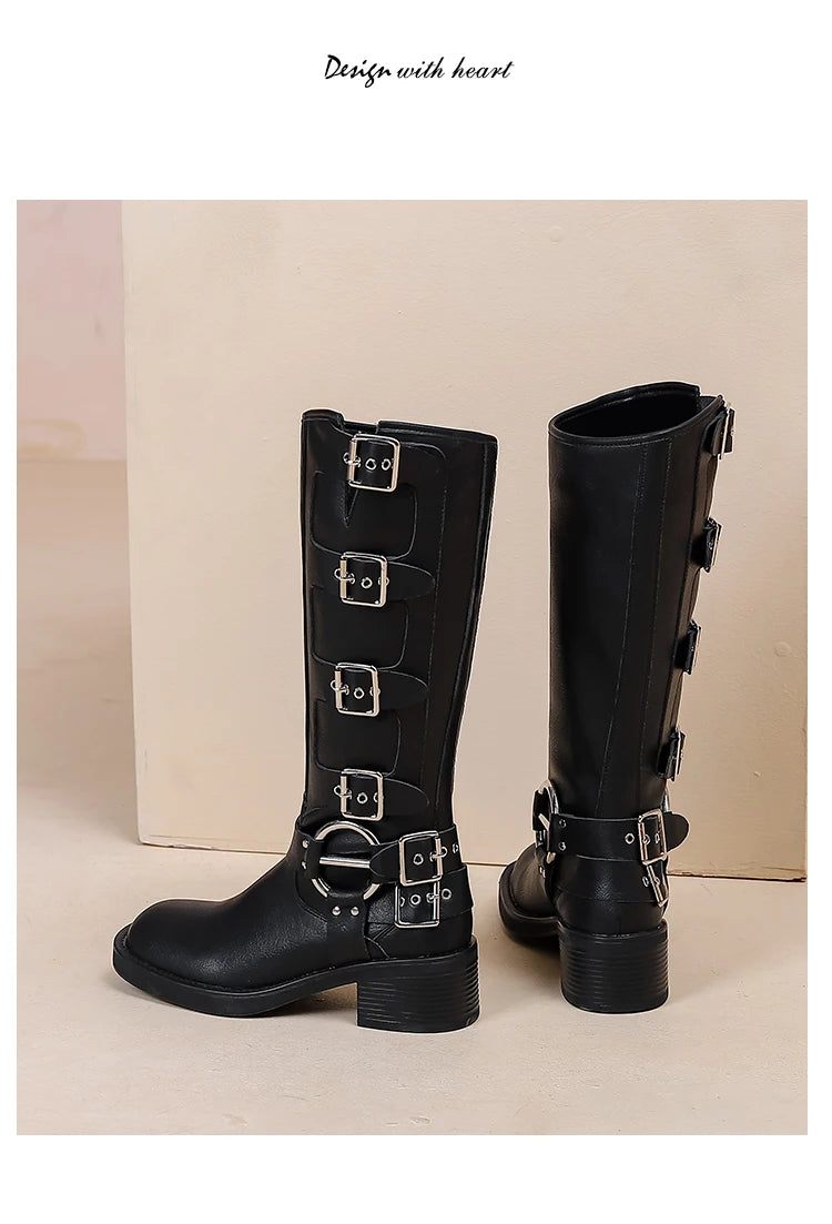 AIYUQI Women Cowboy Boots 2025 Autumn New Belt Buckle Women Marton Boots British Style Large Size 41 42 43 Women Long Boots