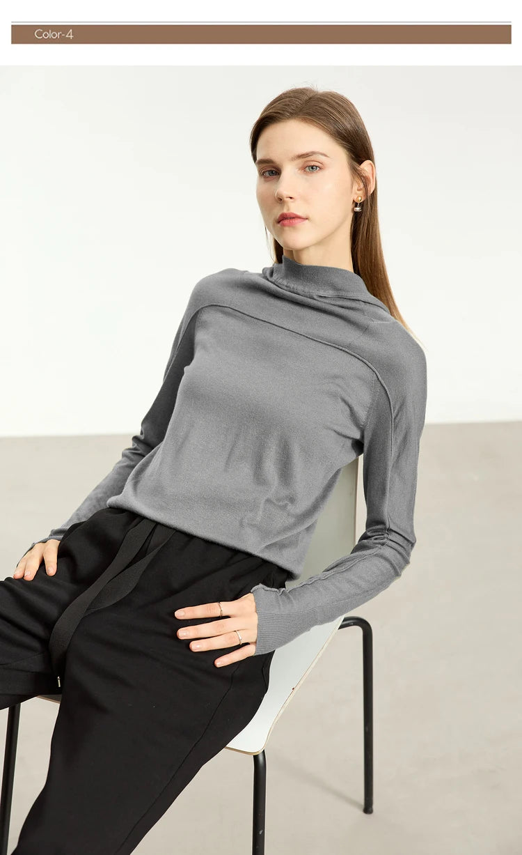 Damen-Kapuzenpullover Wolle Slim Stehkragen-Splicing Büro Herbst-Winter