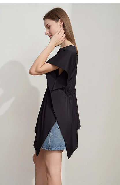 Damen T-Shirt mit rundem Hals und asymmetrischem Design für den Sommer
