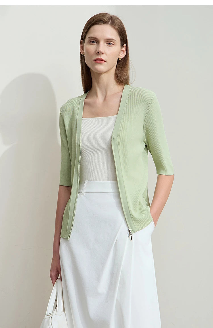 Damen V-Ausschnitt Strickjacke Slim Reißverschluss Viskose Herbst