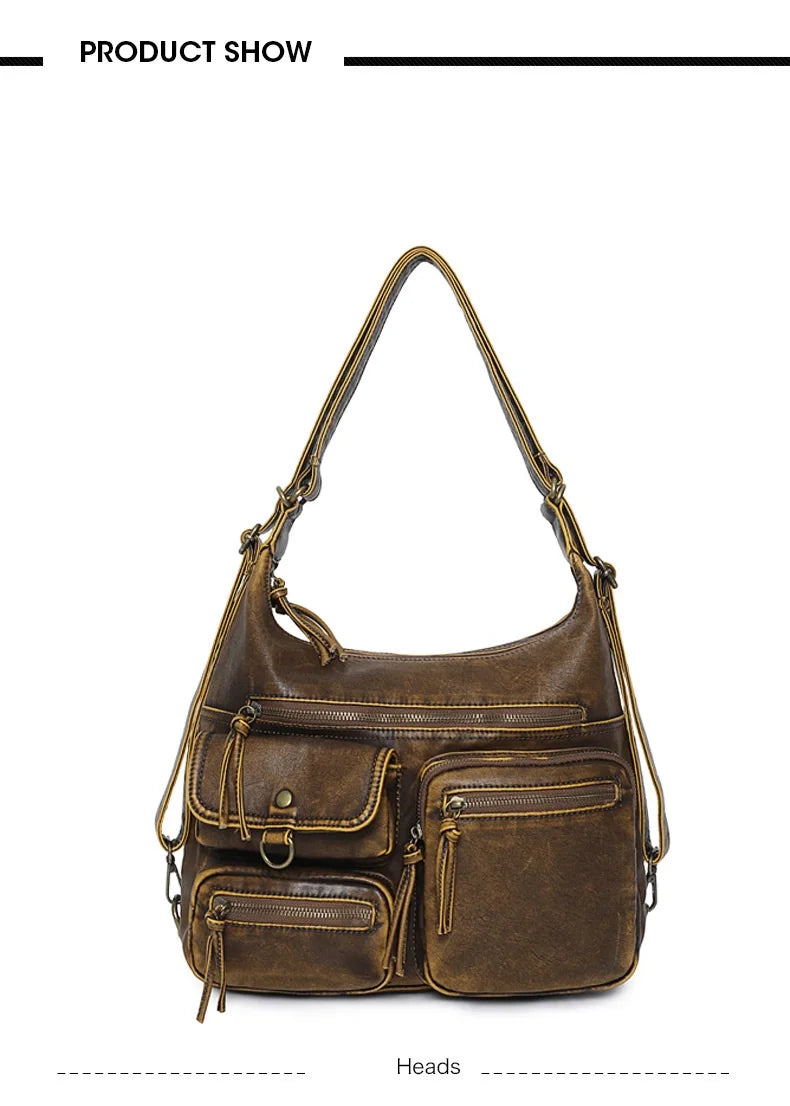Damen-Umhängetasche Aus PU Mit Top-Griff Und Vintage-Look Schwarz Große Kapazität